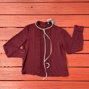 Burgundy Blouse with Ruffle Detail